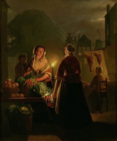 Gemüsemarkt bei Kerzenlicht von Petrus van Schendel